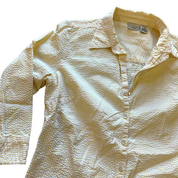 L.L. Bean Yellow Striped Cotton Button Front Shirt Small - Picture 2 of 4